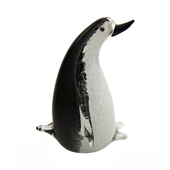 Пингвин средний чёрно-белый, муранское стекло - 6244