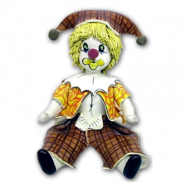 Фарфоровая статуэтка "Весёлый-коричневый клоун с цветами" - 6399